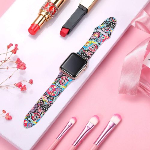  [아마존베스트]Haveda Floral Bands Compatible with Apple Watch Band 38mm 40mm, Soft Pattern Printed Silicone Sport Replacement Wristbands for Women Men Kids with iWatch Series 4 Series 3/2/1, S/M