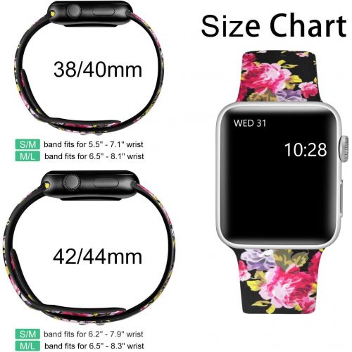  [아마존베스트]Haveda Floral Bands Compatible with Apple Watch Band 38mm 40mm, Soft Pattern Printed Silicone Sport Replacement Wristbands for Women Men Kids with iWatch Series 4 Series 3/2/1, S/M