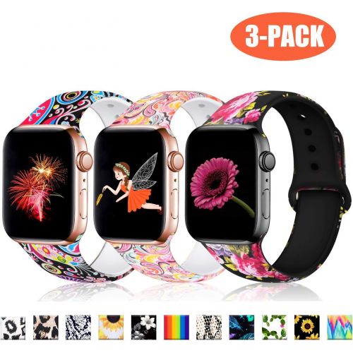  [아마존베스트]Haveda Floral Bands Compatible with Apple Watch Band 38mm 40mm, Soft Pattern Printed Silicone Sport Replacement Wristbands for Women Men Kids with iWatch Series 4 Series 3/2/1, S/M