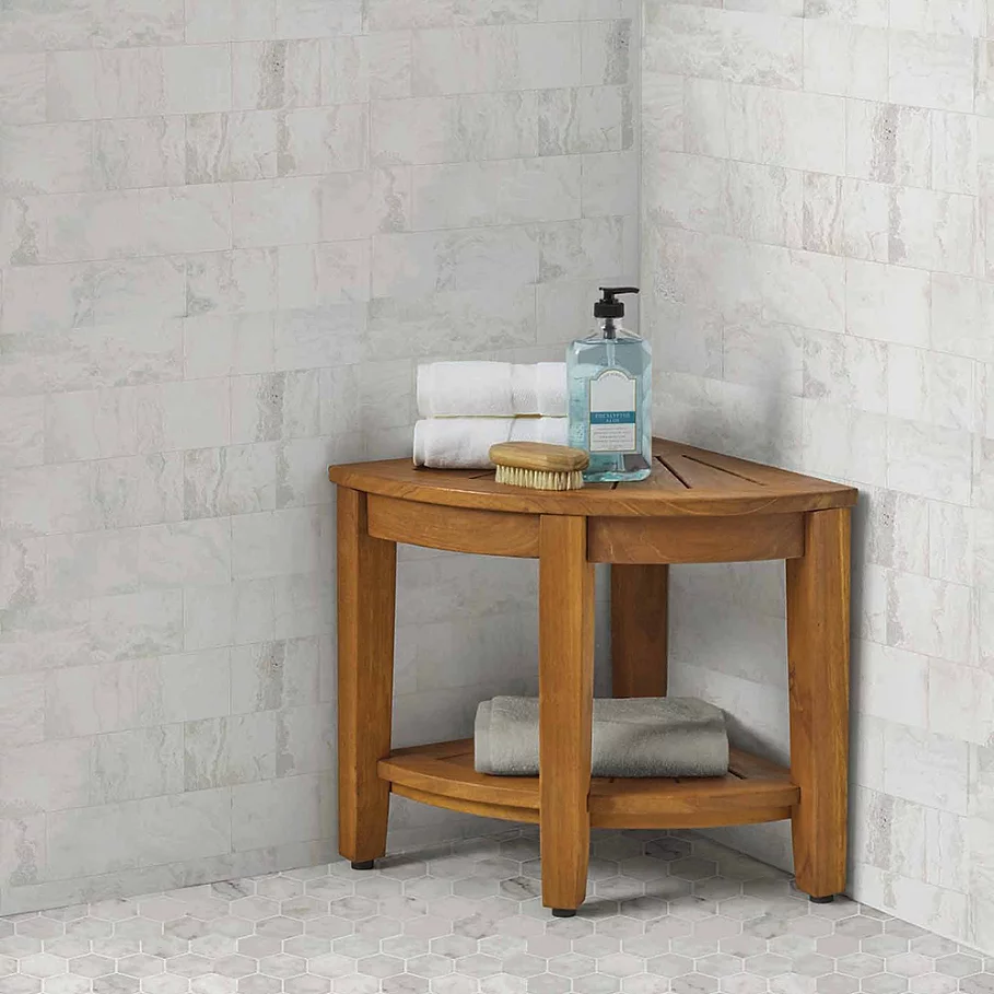  Haven Solid Teak Corner Vanity Stool