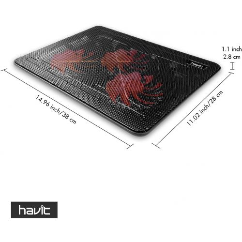  [아마존 핫딜] [아마존핫딜]Havit HV-F2056 15.6-17 Inch Laptop Cooler Cooling Pad - Slim Portable USB Powered (3 Fans) (Black+Red)