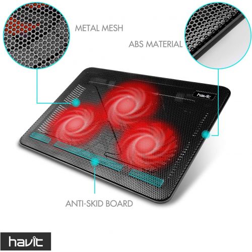  [아마존 핫딜] [아마존핫딜]Havit HV-F2056 15.6-17 Inch Laptop Cooler Cooling Pad - Slim Portable USB Powered (3 Fans) (Black+Red)