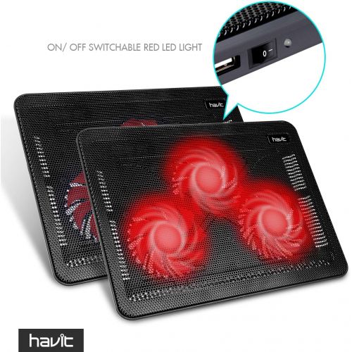  [아마존 핫딜] [아마존핫딜]Havit HV-F2056 15.6-17 Inch Laptop Cooler Cooling Pad - Slim Portable USB Powered (3 Fans) (Black+Red)