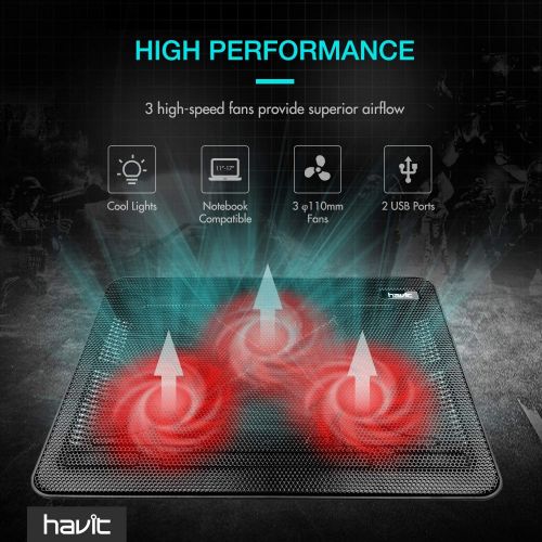  [아마존 핫딜] [아마존핫딜]Havit HV-F2056 15.6-17 Inch Laptop Cooler Cooling Pad - Slim Portable USB Powered (3 Fans) (Black+Red)