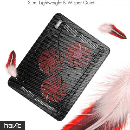  [아마존 핫딜] [아마존핫딜]Havit HV-F2056 15.6-17 Inch Laptop Cooler Cooling Pad - Slim Portable USB Powered (3 Fans) (Black+Red)