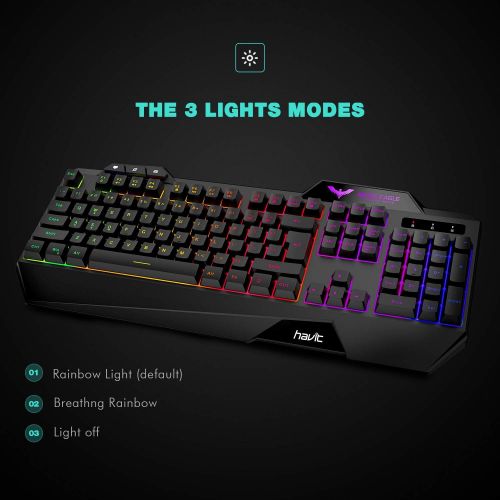  [아마존 핫딜] [아마존핫딜]Havit Keyboard Rainbow Backlit Wired Gaming Keyboard Mouse Combo, LED 104 Keys USB Ergonomic Wrist Rest Keyboard, 3200DPI 6 Button Mouse for Windows PC Gamer Desktop, Computer (Bla