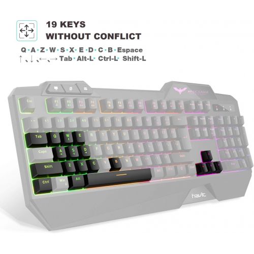  [아마존 핫딜] [아마존핫딜]Havit Keyboard Rainbow Backlit Wired Gaming Keyboard Mouse Combo, LED 104 Keys USB Ergonomic Wrist Rest Keyboard, 3200DPI 6 Button Mouse for Windows PC Gamer Desktop, Computer (Bla