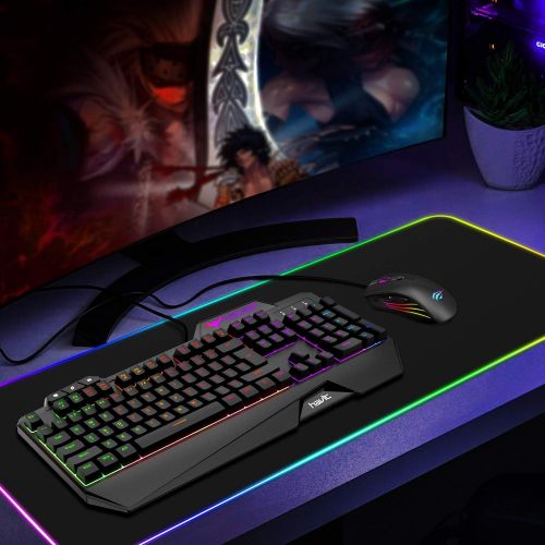  [아마존 핫딜] [아마존핫딜]Havit Keyboard Rainbow Backlit Wired Gaming Keyboard Mouse Combo, LED 104 Keys USB Ergonomic Wrist Rest Keyboard, 3200DPI 6 Button Mouse for Windows PC Gamer Desktop, Computer (Bla