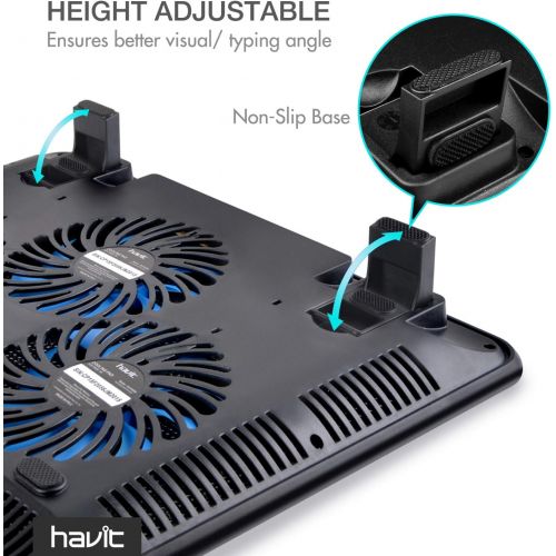  [아마존 핫딜] havit HV-F2056 15.6-17 Laptop Cooler Cooling Pad - Slim Portable USB Powered (3 Fans), Black/Blue