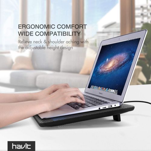  [아마존 핫딜] havit HV-F2056 15.6-17 Laptop Cooler Cooling Pad - Slim Portable USB Powered (3 Fans), Black/Blue