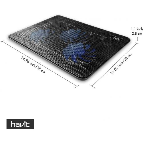  [아마존 핫딜] havit HV-F2056 15.6-17 Laptop Cooler Cooling Pad - Slim Portable USB Powered (3 Fans), Black/Blue