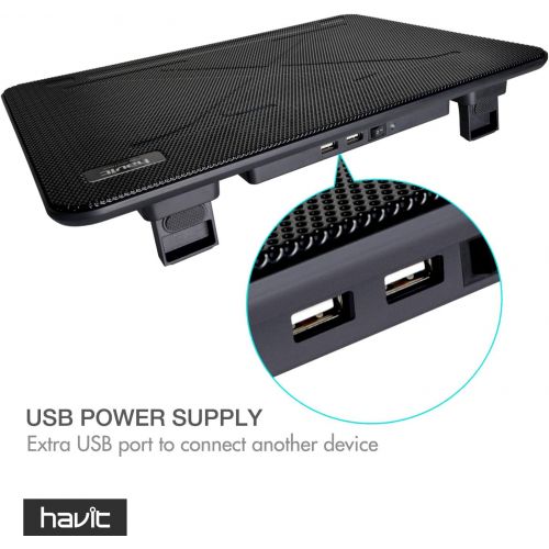  [아마존 핫딜] havit HV-F2056 15.6-17 Laptop Cooler Cooling Pad - Slim Portable USB Powered (3 Fans), Black/Blue
