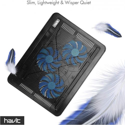  [아마존 핫딜] havit HV-F2056 15.6-17 Laptop Cooler Cooling Pad - Slim Portable USB Powered (3 Fans), Black/Blue