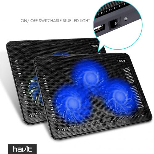  [아마존 핫딜] havit HV-F2056 15.6-17 Laptop Cooler Cooling Pad - Slim Portable USB Powered (3 Fans), Black/Blue