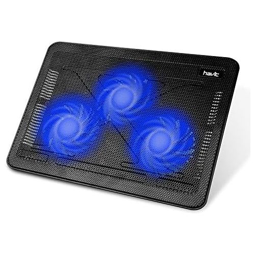  [아마존베스트]Havit HV-F2056 15.6-17 Inch Laptop Cooler Cooling Pad - Slim Portable USB Powered (3 Fans) (Black+Blue)