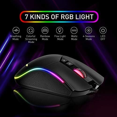  Mechanical Keyboard and Mouse, Havit Wired Gaming Keyboard Blue Switch 104 Keys Rainbow Backlit Keyboard and 7 Button Wired Mouse 4800 DPI for PC Computer Gamer (Black)