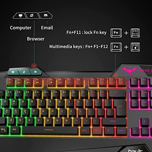  havit Wired Gaming Keyboard Mouse Combo LED Rainbow Backlit Gaming Keyboard RGB Gaming Mouse Ergonomic Wrist Rest 104 Keys Keyboard Mouse 4800 DPI for Windows & Mac PC Gamers (Blac