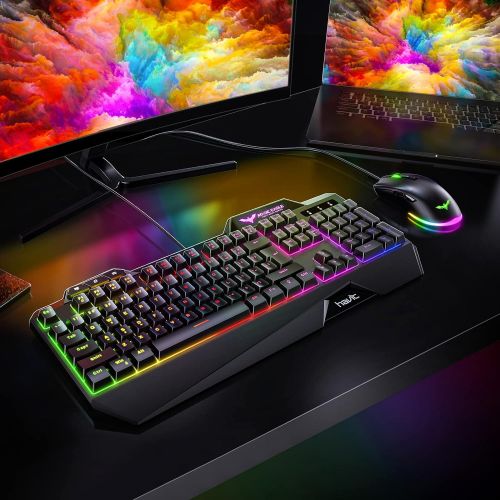  havit Wired Gaming Keyboard Mouse Combo LED Rainbow Backlit Gaming Keyboard RGB Gaming Mouse Ergonomic Wrist Rest 104 Keys Keyboard Mouse 4800 DPI for Windows & Mac PC Gamers (Blac