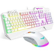 havit Keyboard Rainbow Backlit Wired Gaming Keyboard Mouse Combo, LED 104 Keys USB Ergonomic Wrist Rest Keyboard, 4800 DPI Mouse for PC Gamer (White)