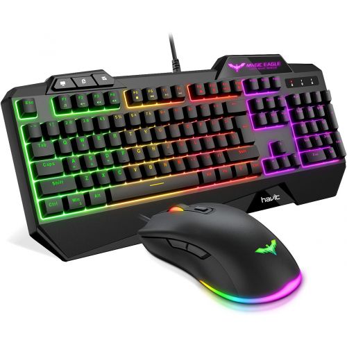  havit Gaming Keyboard Mouse Headset & Mouse Pad Kit, Rainbow LED Backlit Wired, Over Ear Headphone with Mic for PC Computer, Laptop and more