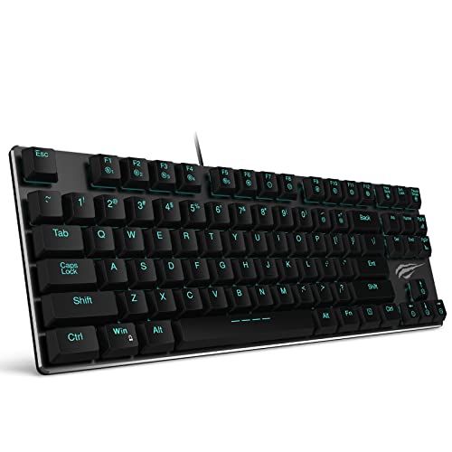  Mechanical Keyboard HAVIT Backlit Wired Gaming Keyboard Extra-Thin & Light, Kailh Latest Low Profile Blue Switches, 87 Keys N-Key Rollover (Black)