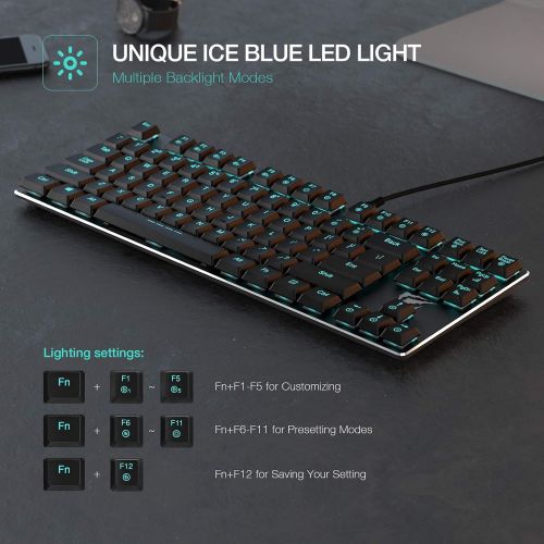  Mechanical Keyboard HAVIT Backlit Wired Gaming Keyboard Extra-Thin & Light, Kailh Latest Low Profile Blue Switches, 87 Keys N-Key Rollover (Black)