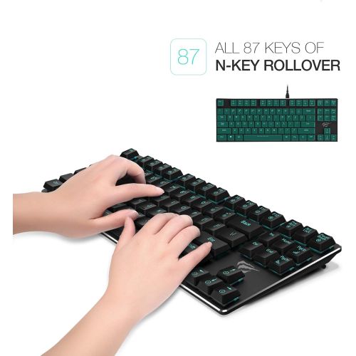  Mechanical Keyboard HAVIT Backlit Wired Gaming Keyboard Extra-Thin & Light, Kailh Latest Low Profile Blue Switches, 87 Keys N-Key Rollover (Black)