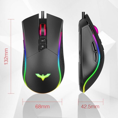  Havit RGB Gaming Mouse Wired Programmable Ergonomic USB Mice 4800 Dots Per Inch 7 Buttons & 7 Color Backlit for Laptop PC Gamer Computer Desktop (Black)