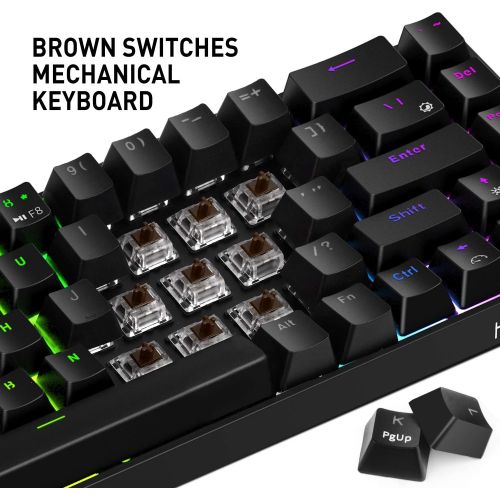  Havit 60% Wireless Mechanical Keyboard and Wired Mouse, Bluetooth 5.1 & Type C Wired 68 Keys Gaming Keyboard Brown Switch,Programmable Gaming Mouse for Multi-Device PC Laptop Gamer