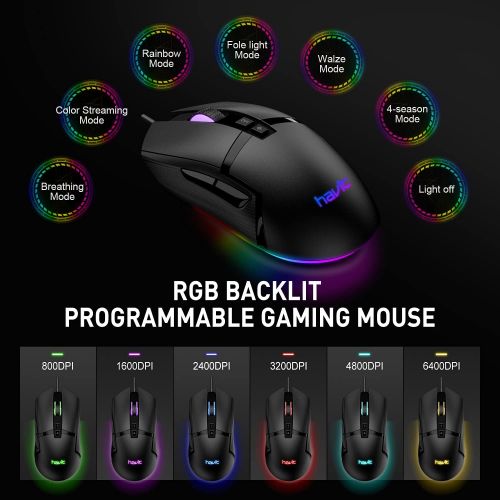  Havit 60% Wireless Mechanical Keyboard and Wired Mouse, Bluetooth 5.1 & Type C Wired 68 Keys Gaming Keyboard Brown Switch,Programmable Gaming Mouse for Multi-Device PC Laptop Gamer