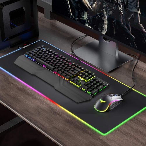  Havit Mechanical Keyboard and Mouse Combo RGB Gaming 104 Keys Blue Switches Wired USB Keyboards with Detachable Wrist Rest, Programmable Mouse, RGB Large Gaming Mouse Pad for PC Ga