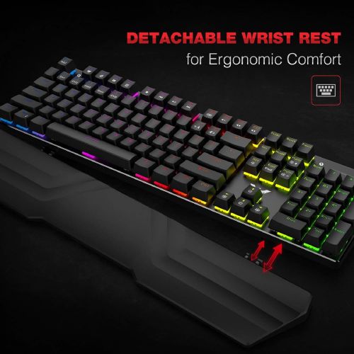  Havit Mechanical Keyboard and Mouse Combo RGB Gaming 104 Keys Blue Switches Wired USB Keyboards with Detachable Wrist Rest, Programmable Mouse, RGB Large Gaming Mouse Pad for PC Ga