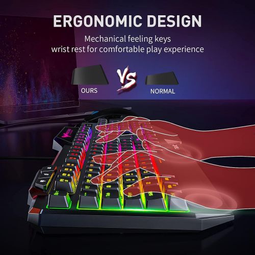  havit Wired Gaming Keyboard Mouse Combo LED Rainbow Backlit Gaming Keyboard RGB Gaming Mouse Ergonomic Wrist Rest 104 Keys Keyboard Mouse 4800 DPI for Windows & Mac PC Gamers (Blac