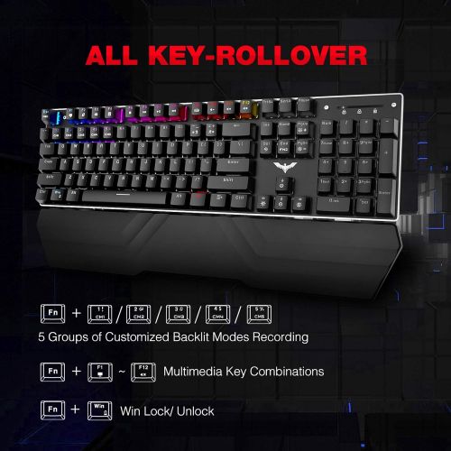  Havit Mechanical Keyboard and Mouse Combo RGB Gaming 104 Keys Blue Switches Wired USB Keyboards with Detachable Wrist Rest, Programmable Gaming Mouse for PC Gamer Computer Desktop