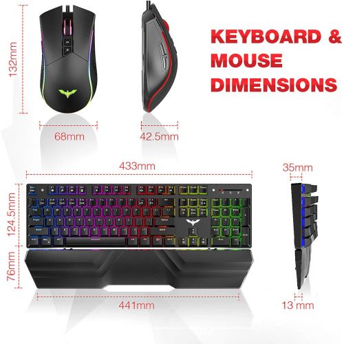  Havit Mechanical Keyboard and Mouse Combo RGB Gaming 104 Keys Blue Switches Wired USB Keyboards with Detachable Wrist Rest, Programmable Gaming Mouse for PC Gamer Computer Desktop