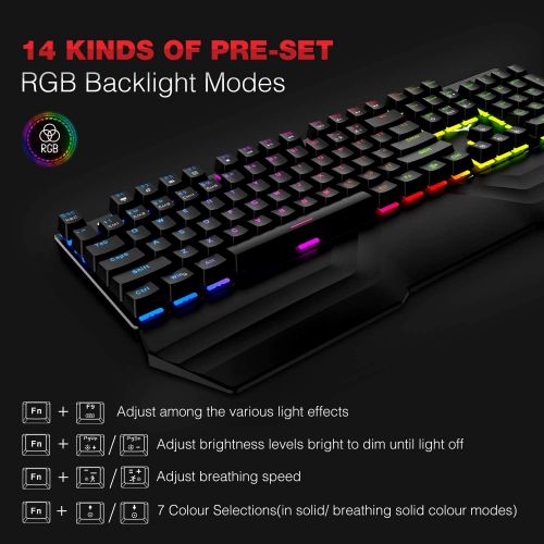  Havit Mechanical Keyboard and Mouse Combo RGB Gaming 104 Keys Blue Switches Wired USB Keyboards with Detachable Wrist Rest, Programmable Gaming Mouse for PC Gamer Computer Desktop