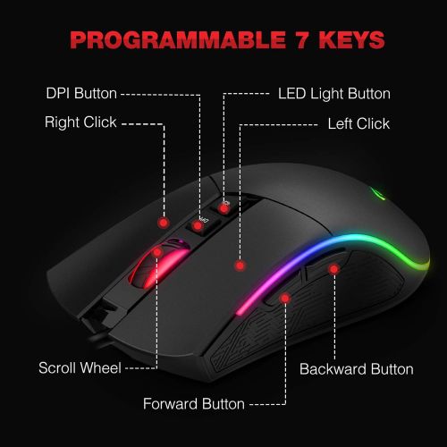  Havit Mechanical Keyboard and Mouse Combo RGB Gaming 104 Keys Blue Switches Wired USB Keyboards with Detachable Wrist Rest, Programmable Gaming Mouse for PC Gamer Computer Desktop