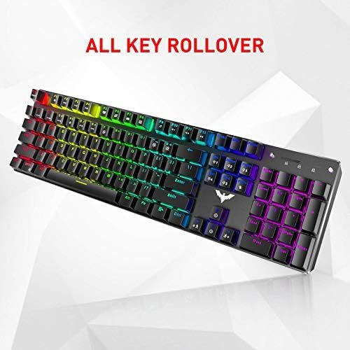  Mechanical Keyboard and Mouse, Havit Wired Gaming Keyboard Blue Switch 104 Keys Rainbow Backlit Keyboard and 7 Button Wired Mouse 4800 DPI for PC Computer Gamer (Black)