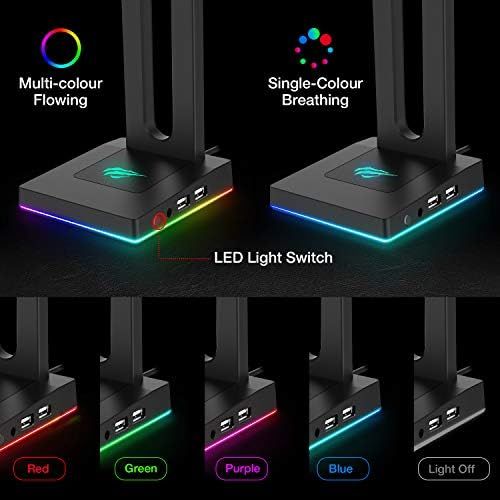  Havit RGB Headphones Stand with 3.5mm AUX and 2 USB Ports, Headphone Holder for Gamers Gaming PC Accessories Desk