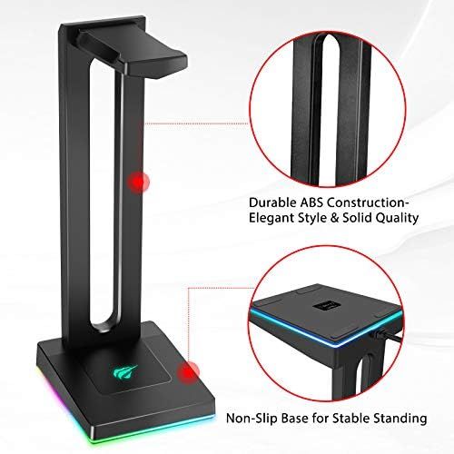  Havit RGB Headphones Stand with 3.5mm AUX and 2 USB Ports, Headphone Holder for Gamers Gaming PC Accessories Desk