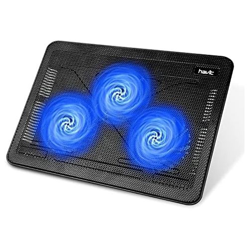  [아마존베스트]havit HV-F2056 15.6-17 Laptop Cooler Cooling Pad - Slim Portable USB Powered (3 Fans), Black/Blue
