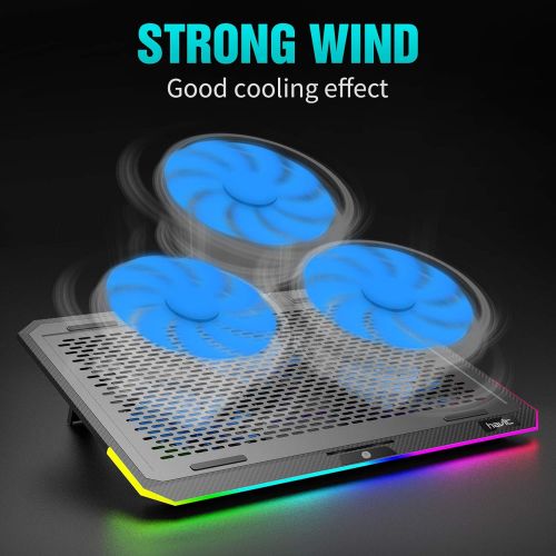  [아마존베스트]havit RGB Laptop Cooling Pad for 15.6-17 Inch Laptop with 3 Quiet Fans and Touch Control, Pure Metal Panel Portable Cooler (Black+Blue)