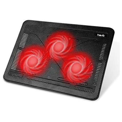  [아마존베스트]Havit HV-F2056 15.6-17 Inch Laptop Cooler Cooling Pad - Slim Portable USB Powered (3 Fans) (Black+Red)