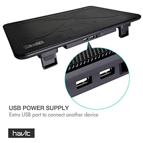  [아마존베스트]Havit HV-F2056 15.6-17 Inch Laptop Cooler Cooling Pad - Slim Portable USB Powered (3 Fans) (Black+Red)