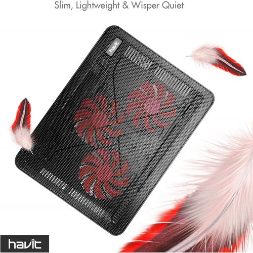  [아마존베스트]Havit HV-F2056 15.6-17 Inch Laptop Cooler Cooling Pad - Slim Portable USB Powered (3 Fans) (Black+Red)