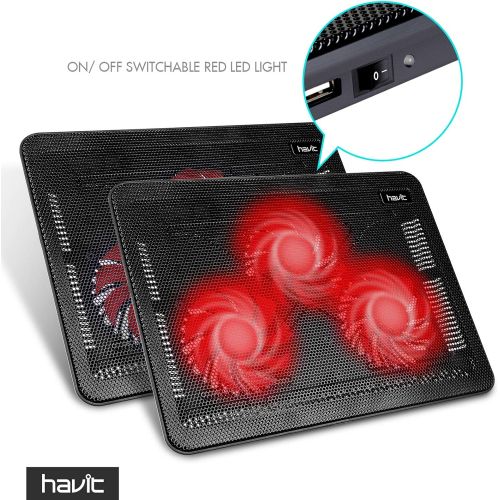  [아마존베스트]Havit HV-F2056 15.6-17 Inch Laptop Cooler Cooling Pad - Slim Portable USB Powered (3 Fans) (Black+Red)