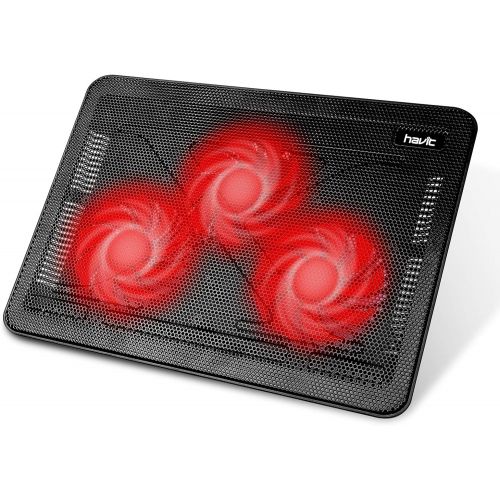  [아마존베스트]Havit HV-F2056 15.6-17 Inch Laptop Cooler Cooling Pad - Slim Portable USB Powered (3 Fans) (Black+Red)