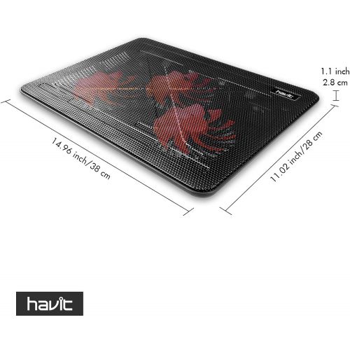  [아마존베스트]Havit HV-F2056 15.6-17 Inch Laptop Cooler Cooling Pad - Slim Portable USB Powered (3 Fans) (Black+Red)