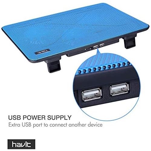  [아마존베스트]havit HV-F2056 15.6-17 Inch Laptop Cooler Cooling Pad - Slim Portable USB Powered (3 Fans) (Blue)