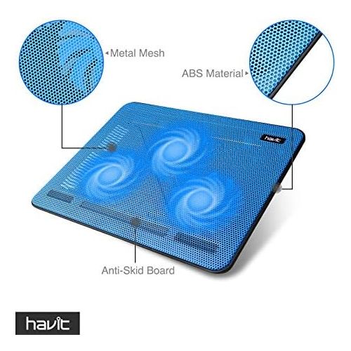  [아마존베스트]havit HV-F2056 15.6-17 Inch Laptop Cooler Cooling Pad - Slim Portable USB Powered (3 Fans) (Blue)